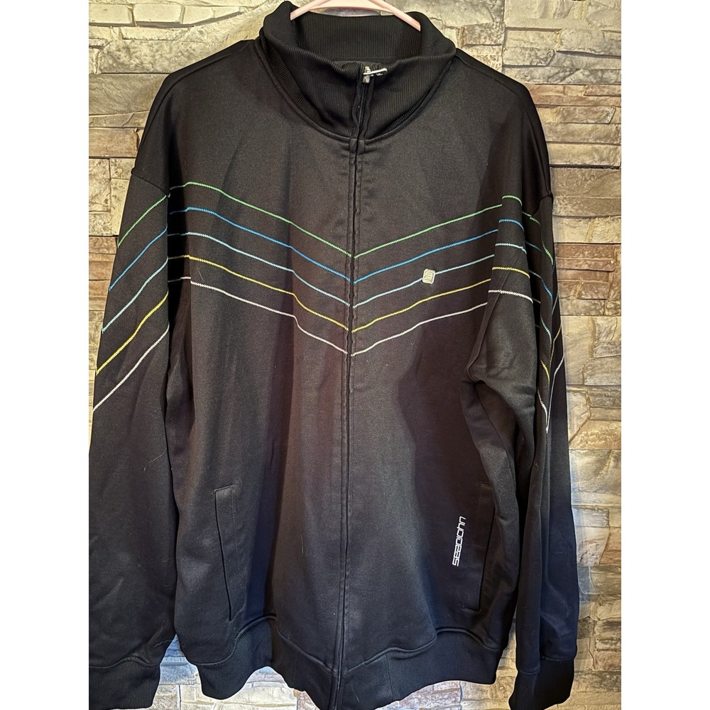Sean John Jacket Mens 2XL Black Bomber Full Zip Hip Hop Embroidered ‎ Coat B4